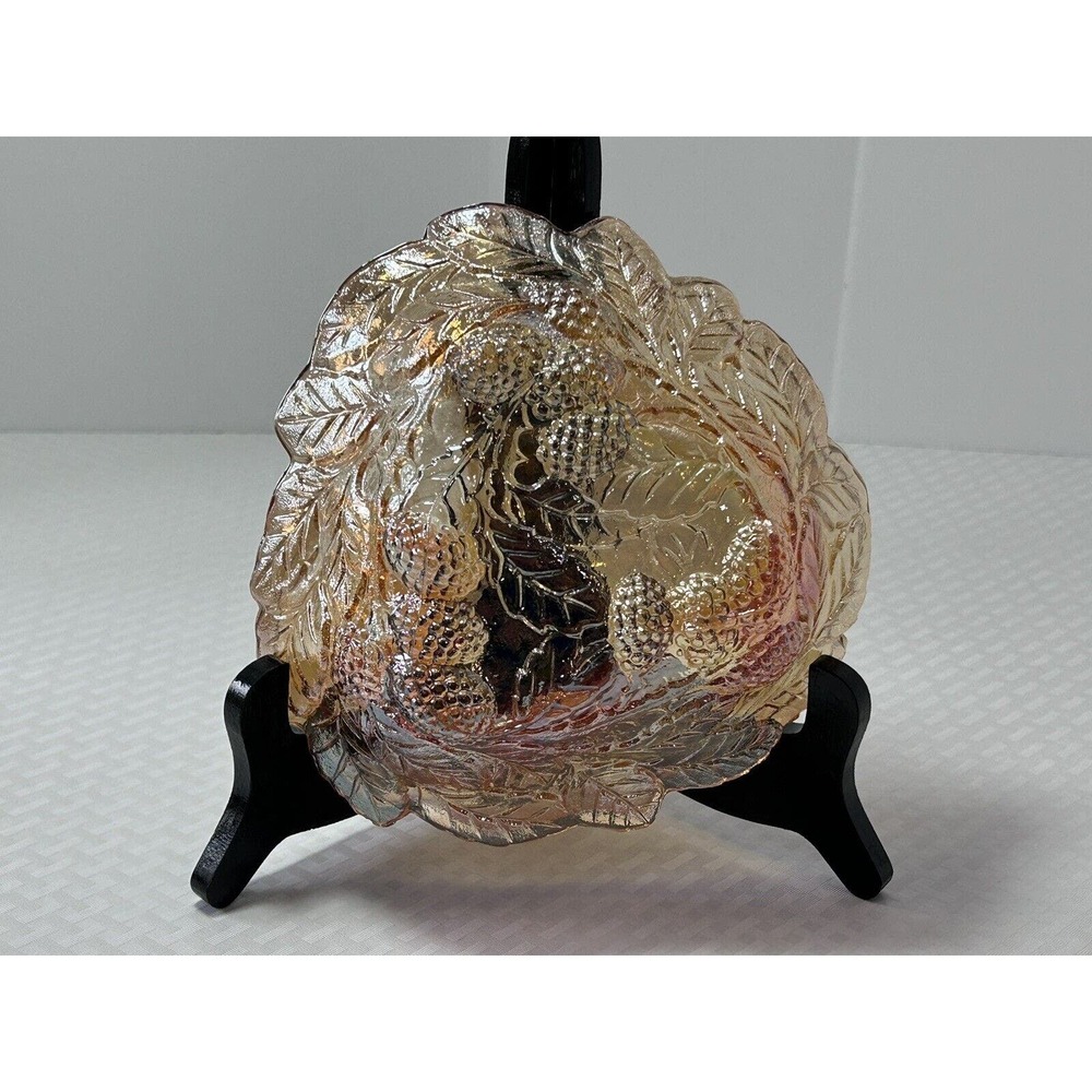 Indiana Glass Loganberry Iridescent Amber Carnival‎ Glass Bowl Dish VINTAGE